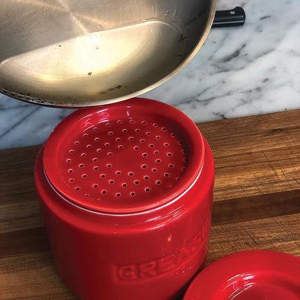 Fox Run Ceramic Bacon Grease Container, 5 x 5.5 inches, Red