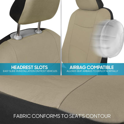 BDK PolyPro Seat Covers Full Set in Solid Beige – Front and Rear Split Bench Seat, Easy to Install for Auto Trucks Van SUV Car