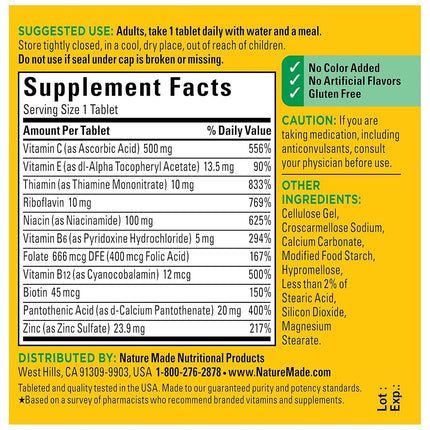 Nature Made Stress B Complex with Zinc Tablets, 75 Count