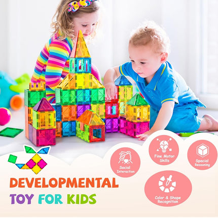 cossy 120PCS Magnetic Tiles, 3D Magnetic Building Blocks with 2 Car Bases, STEM Magnet Toys for Kids, Building Construction Toy, Learning Educational Construction Toys for 3+ Year Boys & Girls
