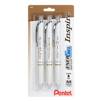 EnerGel Inspire Peace/Trust/Smile, (0.7mm) Medium Line, Black Ink 3-pk