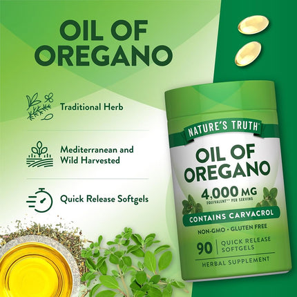 Oregano Oil Softgel Capsules | 1500mg | 90 Count | Contains Carvacrol | Non-GMO, Gluten Free| by Nature's Truth