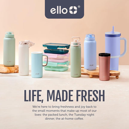 Ello Emma 14oz Vacuum Insulated Stainless Steel Kids Water Bottle with Straw and Built-in Carrying Handle and Leak-Proof Locking Lid for School Backpack, Lunchbox and Outdoor Sports, Tidal Wave