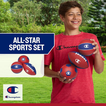 Champion All-Weather Mini Sports Balls (Pack of 3, Classic), Rubber & PVC-Cover Soccer, Basketball & Football, Durable Construction for Backyard, Playground, School, and Indoor Play
