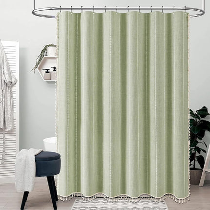 BTTN 54x78 Boho Farmhouse Linen Heavy Duty Shower Curtain Set, Sage Green