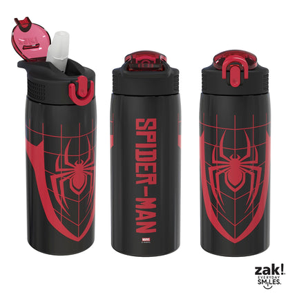 Botella de agua Zak Designs Marvel Spider-Man para viajes y el hogar, acero inoxidable con aislamiento al vacío de 539 ml con tapa de boquilla de cierre, asa de transporte incorporada, diseño a prueba de fugas (Miles Morales)