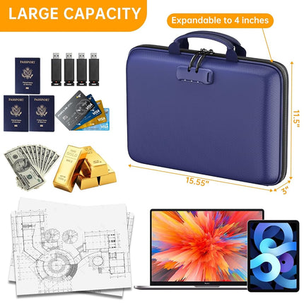 DocSafe Fireproof File Organizer with Lock, Hard-Shell Case Fireproof Document Box with 13 Pocket Accordion File Folder, Portable Home Office Travel Safe Storage for Important Documents Laptop Blue