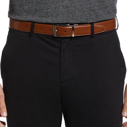 Perry Ellis Men's Portfolio Amigo Reversible Leather Belt, Stitched Edges, Durable, 1.5” Width (Available in Big & Tall), Luggage Brown, 30