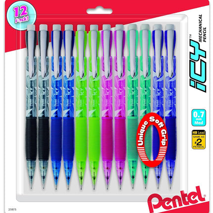 Pentel ICY Razzle-Dazzle Mechanical Pencil, 0.7mm, Assorted Barrels, Color May Vary, Pack of 12 (AL27RDBP12M)