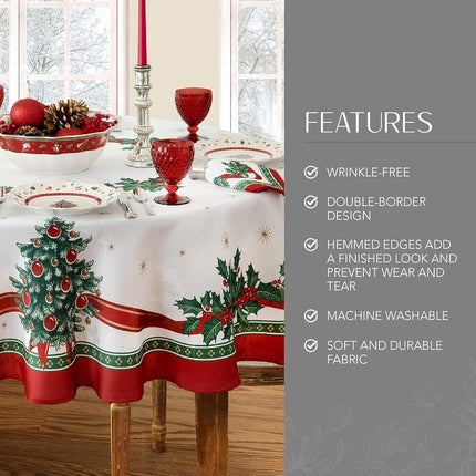 Elrene Home Fashions Villeroy & Boch Toy's Delight Christmas Fabric Tablecloth, Holiday Table Decor, 60"x84" Oval, Multi