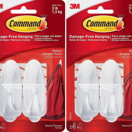 Command Designer Hooks BP1PTF, Medium, White, 4-Ho
