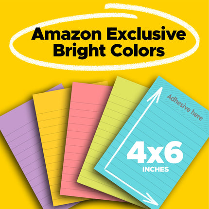 Post-it Super Sticky Notes, 4x6 in, 5 Pads/Pack, 90 Sheets/Pad, Amazon Exclusive Bright Color Collection, Aqua Splash, Acid Lime, Sunnyside, Guava and Iris Infusion