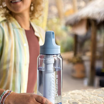 LifeStraw Go Series – BPA-Free Water Filter Bottle for Travel and Everyday use removes Bacteria, parasites and microplastics, Improves Taste, 1L 2-Pack; Icelandic Blue and Aegean Sea