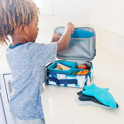 Wildkin Bolsas de hielo para niños (paquete de 4) para niños y niñas, perfectas para guardería y preescolar, delgadas y reutilizables, mantienen los almuerzos frescos y fríos para la escuela y viajes, bolsas de hielo portátiles para niños (Tiburón)