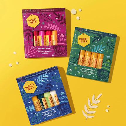 Set de regalo de bálsamos labiales Burt's Bees, paquete múltiple de bálsamos labiales, melocotón dulce, sandía, granada y limón con pitahaya, 4x4.25g