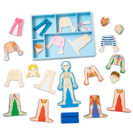 Melissa & Doug Juego de cuerpo humano magnético: juguetes clásicos - sets magnéticos de ropa y disfraces
