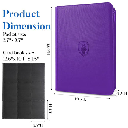 Fabmaker 9 Pocket Zipper Card Binder - 360 Pockets, Premium PU Side Loading Folders for Trading, Game, Sports Cards - Book Album for MTC, TCG (Purple)