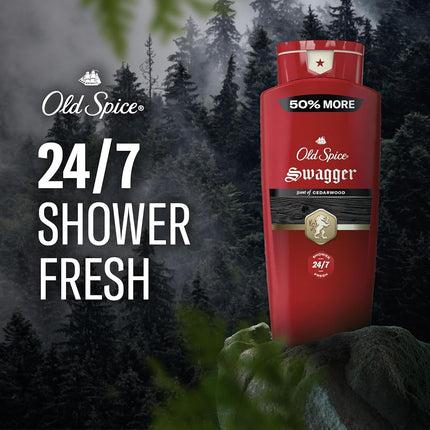 Old Spice Refreshing Body Wash for Men, 3X Defense, 24/7 Shower Fresh with Long Lasting Scent, Red Collection, Swagger with Cedarwood Scent, 16 oz (Pack of 4)
