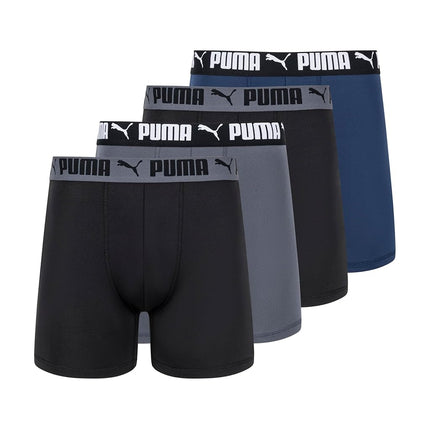 PUMA Men's 4 Pack Active Stretch Boxer Briefs, Blue/Black/Grey, XL