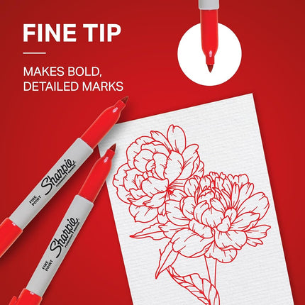Sharpie Fine Point Permanent Marker, Red, 36ct