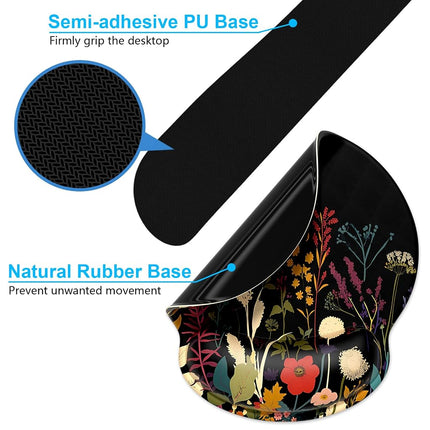Dapesuom Keyboard Wrist Rest and Mouse Pad with Wrist Support, Cute Memory Foam Cushion for Keyboard and Mouse Set, Desktop Pad Rests with Non Slip Base for Easy Typing & Pain Relief, Floral Cartoon