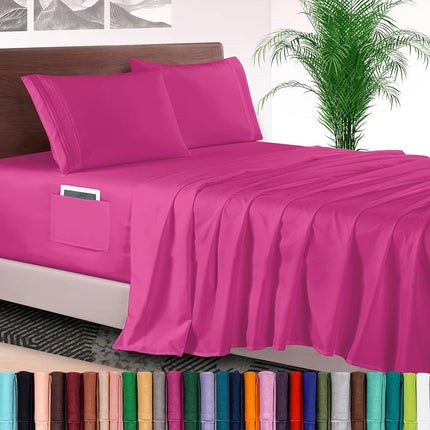 Elegant Comfort 4-Piece Bed Sheet Set - Luxury Bedding 1500 Premium Hotel Quality Microfiber, All Around Elastic 18-24 Inches Deep Fitted Sheet- Extra Deep Pocket Sheets, King, Hot Pink