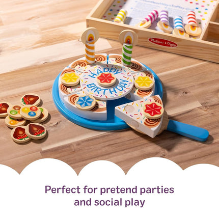 Melissa & Doug Wooden Birthday Cake | Pretend Play | Wooden Play Food Toy for Kids | 3+ | Gift for Boy or Girl