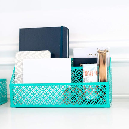 BLU MONACO | Dark Teal Desk Organizer Set | 5 Piece Metal Desk Accessories with Mail Sorter, Pen Cup, Sticky Note Holder, Magazine File, Paper Tray | Desk Organizers and Accessories