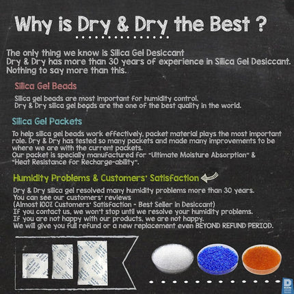 Dry & Dry 100 Gram Pack of 5 Premium Silica Gel Packets Desiccant Dehumidifiers - Rechargeable Fabric