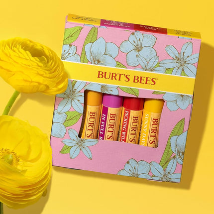 Burt's Bees Lip Balm Gift Set, Beeswax, Strawberry, Tropical Pineapple, Dragonfruit Lemon, In Full Bloom, 4x4.25g