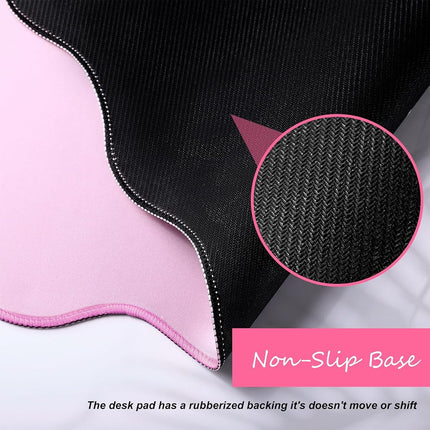 Hahafelt Scalloped Desk Mat Large Scalloped Piping Cute Desk Mat Aesthetic Preppy Table Pad Large Nonslip Pad with Edge Stitching Waterproof Gaming(Pink,36 x 17 Inches)