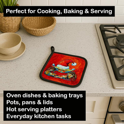 Caroline's Treasures Crab Hat Santa Claws Pair of Pot Holders MW1169PTHD, Fabric, Multicolor
