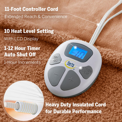 Serta Heated Blanket, Electric Twin Size Blanket, Soft, Warm, Fuzzy Heating Blanket Twin for Office, Couch, 1-12 hr Auto Shut Off Timer, 10 Lv Heat Setting, ETL Certified, Twin 62" x 84" Rust