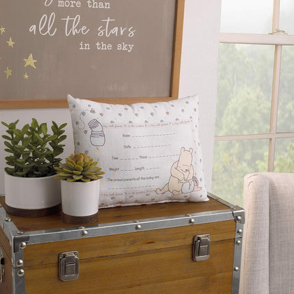 Disney Winnie The Pooh Decorative Keepsake Pillow - Personalized Birth Pillow, Ivory, Blue, Yellow