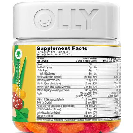OLLY Kids Multivitamin Gummy Worms, Overall Health and Immune Support, Vitamins and Minerals A, C, D, E, Bs and Zinc, Chewable Supplement, Sour Fruit Punch, 45 Day Supply (70 Count)