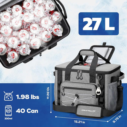 Maelstrom Soft Sided Cooler Bag, 40 Can Collapsible Insulated Cooler Ice Chest with Quick Access Flip-Top Lid, Large Leakproof Camping & Travel Cooler for Kayaking & Beach,Gray