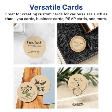 Avery Printable Round Business Cards with Sure Feed Technology, 2" Diameter, Kraft Brown Cardstock, Print-to-the-Edge, Laser/Inkjet Cards, 300 Total