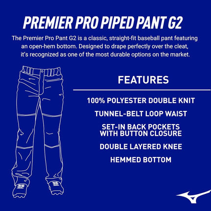 Mizuno Premier Pro Piped G2 Pants, White/Black, Medium