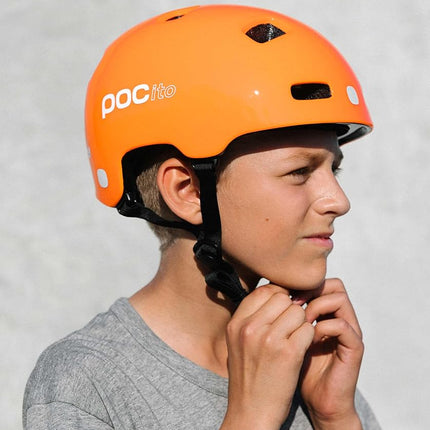 POC POCito Crane MIPS – Kids’ Bike Helmet with MIPS Evolve Protection, Tough PC Shell, Fluorescent Colours, Reflective Details and 360° Adjustable Fit
