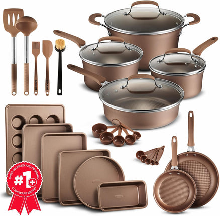 Pots and Pans Set, 23-Piece Non Stick Cookware & B