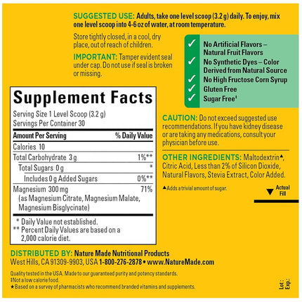 Nature Made High Absorption Magnesium Complex Drink Mix Powder, Magnesium Citrate, Glycinate & Malate 3-in-1 Blend, Pink Lemonade Flavor, 96 g, 30 Day Supply