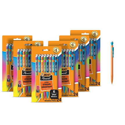 BIC Xtra-Strong Thick Lead Mechanical Pencil, With Colorful Barrel Thick Point (0.9mm), 144-Count Pack, Mechanical Pencils With Erasers