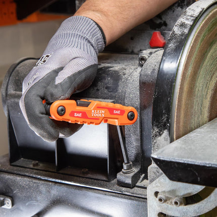 Juego de llaves hexagonales plegables KLEIN TOOLS 70540, compacto de 9 llaves con medidas SAE de 5/64 a 1/4 de pulgada, acero de aleación tratado térmicamente de resistencia industrial