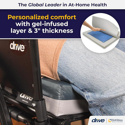 Drive Medical Deluxe Skin Protection Gel E 3" Wheelchair Seat Cushion, Dark Blue, 16" x 16" x 3"