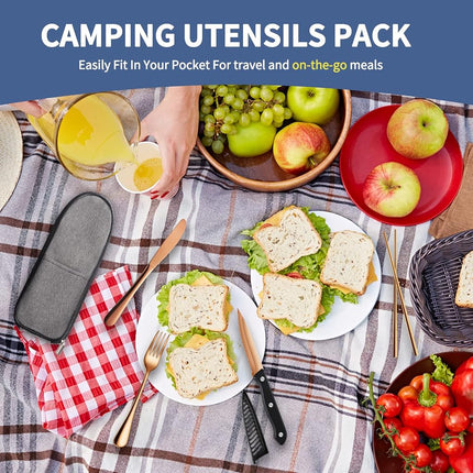 Portable Travel Utensils Set,Reusable Utensils,Travel Camping Cutlery Set,Stainless Steel Flatware Set with Case,Lunch Boxes Workplace Camping School Picnic (Rose Gold)