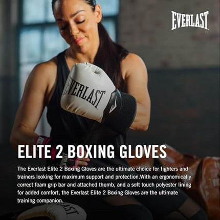 Everlast Elite 2 12oz Boxing Gloves, White/Black Boxing Gloves for Bags, Mitt Work & Sparring, Hook and Loop Strap, Ergonomic Grip Bar, Split-Style Foam Combination - Authentic Everlast Gear