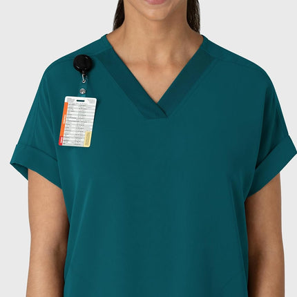 WonderWink Women's Drop Shoulder Boxy Scrub Top, Caribbean Blue, Small