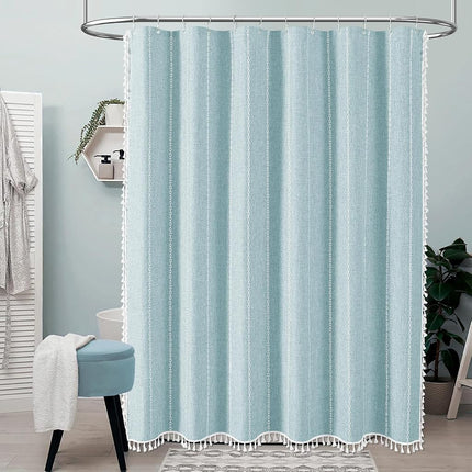 BTTN 54x78 Boho Farmhouse Linen Heavy Duty Shower Curtain Set, Fog Blue