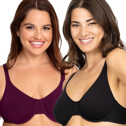 Fruit of The Loom Women's Unlined Underwire Bra - Cotton & Spandex Blend for Natural Shape and Flexibility, Purple Velvet/Blushing/Black, 42D