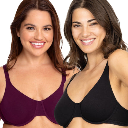 Fruit of The Loom Women's Unlined Underwire Bra-Cotton & Spandex Blend for Natural Shape and Flexibility, Purple Velvet/Blushing/Black, 36B, Purple Velvet/Blushing/Black, 36B